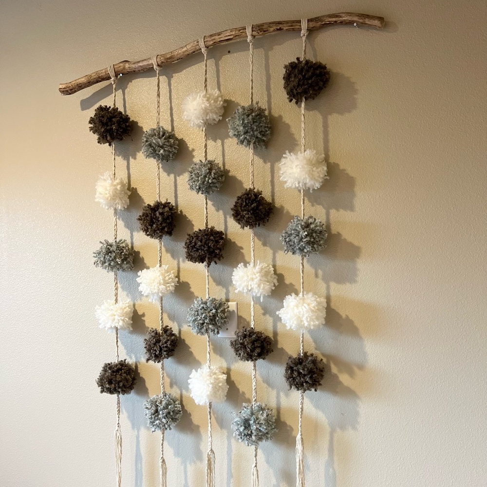SNOW on the BEACH | Bohemian STATEMENT SIZE pom-pom macrame wall hanging